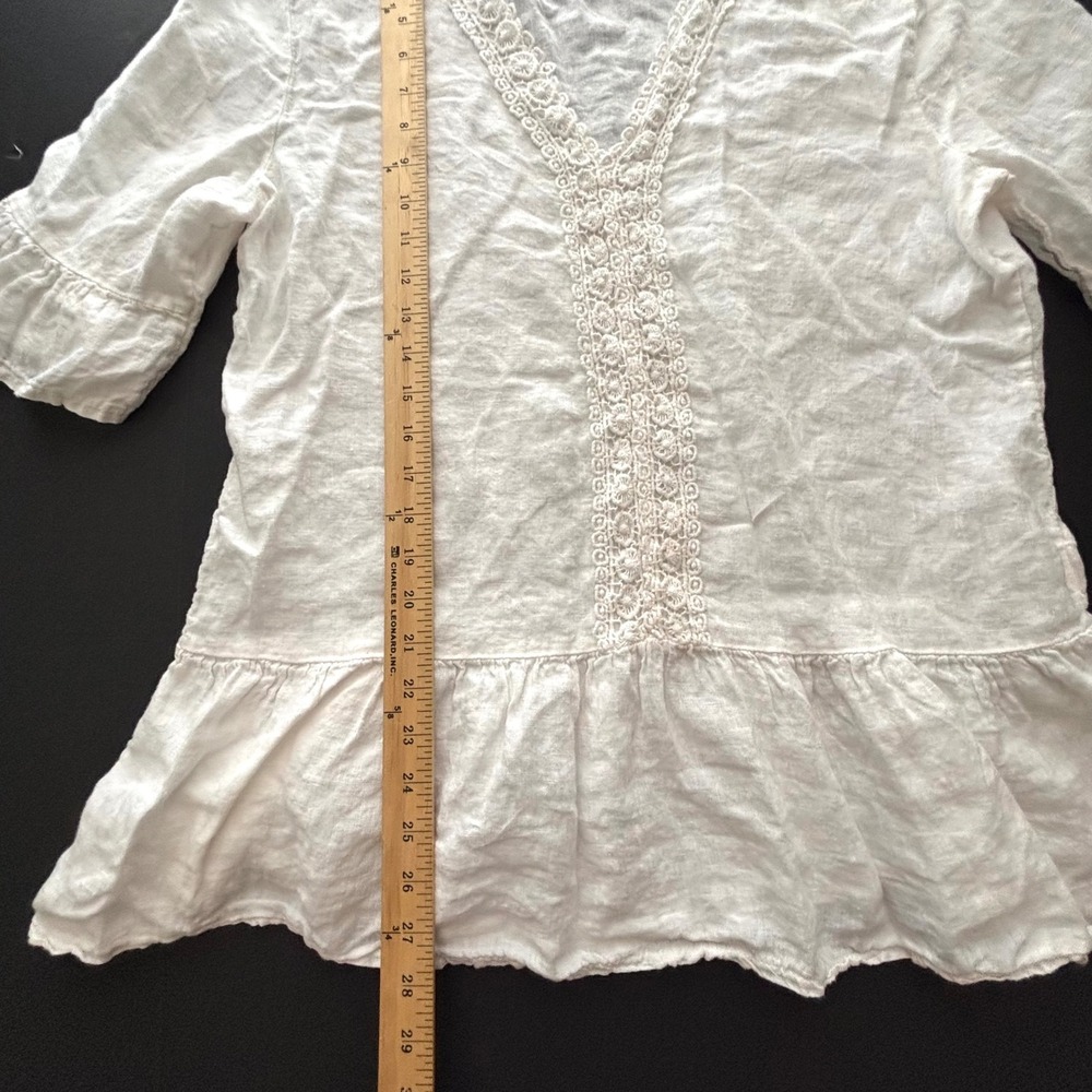 Francesca Bettini White Linen Crochet Lace Peplum Blouse Italy Large Boxy EUC - Picture 6 of 9